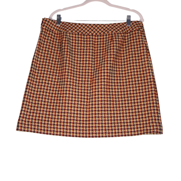 Ann Taylor Loft Mini Skirt Womens 14 Brown Houndstooth Tweed Wool Blend Lined - Picture 4 of 10